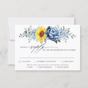 Cartons Réponse Mariage floral de Sunflower Dusty Blue Slate Peony