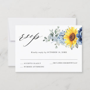 Cartons Réponse Mariage floral de Sunflower Dusty Blue Slate Peony
