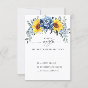 Cartons Réponse Mariage floral de Sunflower Dusty Blue Slate Peony