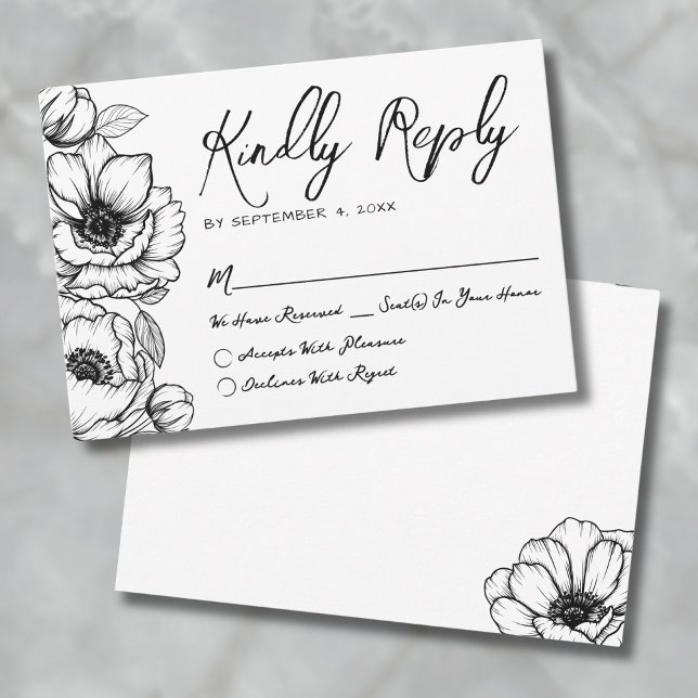 Cartons Réponse Mariage Floral Dessiné à la Main (Hand Drawn Floral Whimsical Wedding RSVP Card )