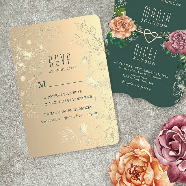 Cartons Réponse Mariage Floral Doré Vintage (Créateur téléchargé)