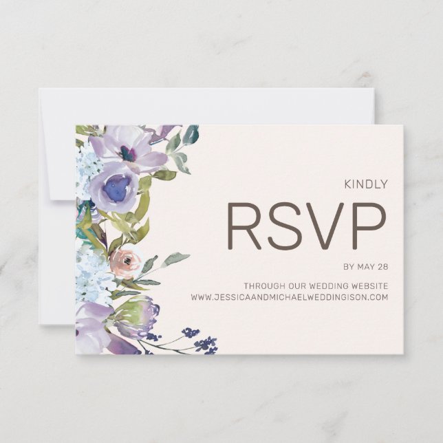 Cartons Réponse Mariage floral Dusty Blue Lilac Boho (Devant)
