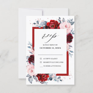 Cartons Réponse Mariage floral Dusty Blue Slate