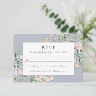 Cartons Réponse Mariage Floral Élégant Aquarelle Bleu Poussiéreux
