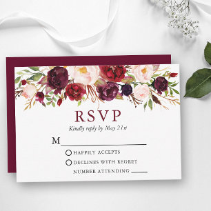 Cartons Réponse Mariage Floral Élégant Aquarelle Bourgogne