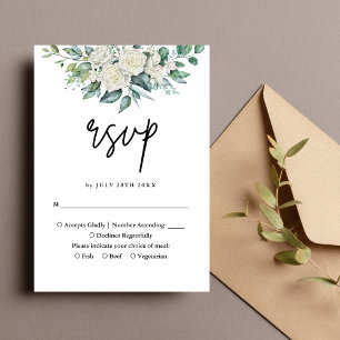 Cartons Réponse Mariage Floral Élégant aux Rameaux de Roses Blanch