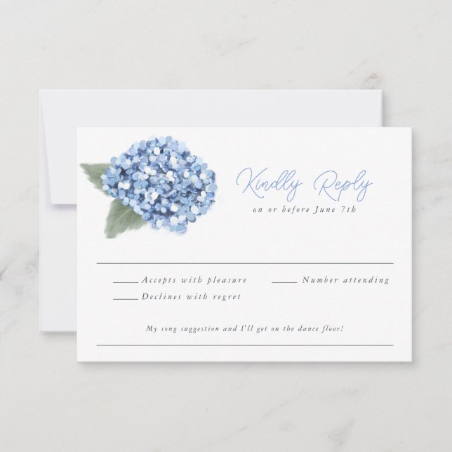 Cartons Réponse Mariage Floral Élégant avec Hydrangeas Bleues  (Devant)