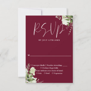 Cartons Réponse Mariage floral élégant avec verdure bordeaux