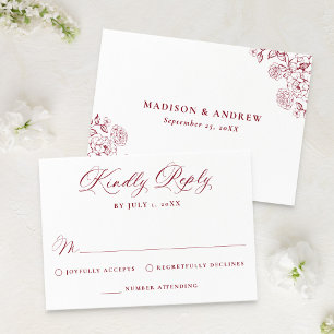 Cartons Réponse Mariage Floral Élégant Bourguignon Victorien