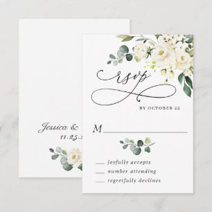 Cartons Réponse Mariage floral élégant eucalyptus roses blanches
