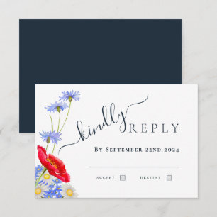 Cartons Réponse Mariage Floral Élégant Moderne d'Été Bleu