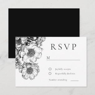 Cartons Réponse Mariage Floral Élégant Noir