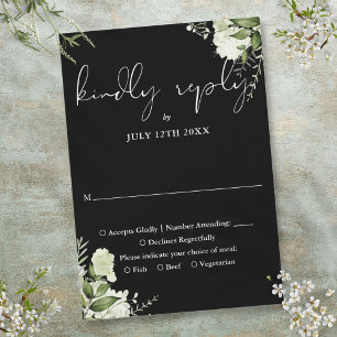 Cartons Réponse Mariage Floral Élégant Noir Et Blanc De Verdure