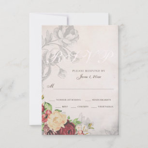 Cartons Réponse Mariage Floral Élégant Romantique Vintage Rose
