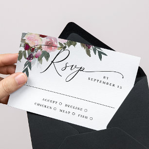 Cartons Réponse Mariage Floral Élégant Rose Aquarelle Classique