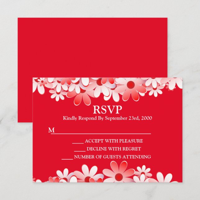 Cartons Réponse Mariage Floral Élégant Rouge Blanc (Devant / Derrière)
