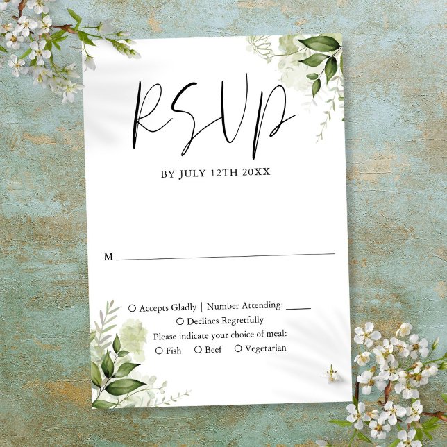 Cartons Réponse Mariage Floral Élégant Rustique avec Verdure (Elegant Rustic Greenery Floral Wedding RSVP Card)