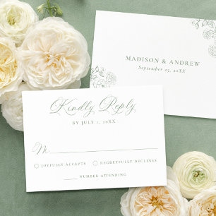Cartons Réponse Mariage Floral Élégant Vert Sauge Victorien