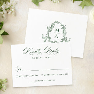 Cartons Réponse Mariage Floral Élégant Vert Victorien