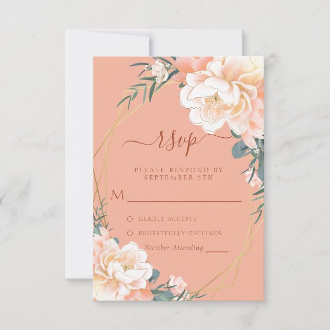 Cartons Réponse Mariage floral en terre cuite Blush Peach Gold (Devant)