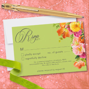 Cartons Réponse Mariage Floral Estival Vibrant Lime Orange Rose