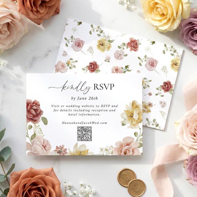 Cartons Réponse Mariage Floral Été Code QR (Créateur téléchargé)
