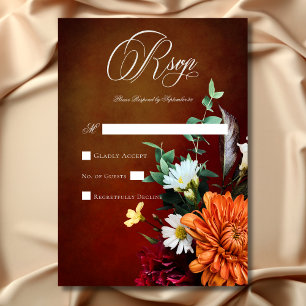 Cartons Réponse Mariage floral foncé élégant été coucher de soleil