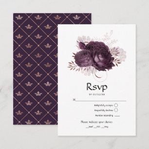 Cartons Réponse Mariage floral foncé violet et Rose or
