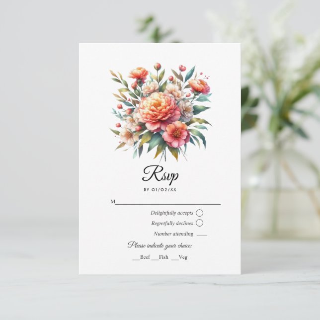 Cartons Réponse Mariage Floral Fuzz pêche (Debout devant)