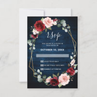Mariage Floral Géométrique Bordeaux Navy Blush