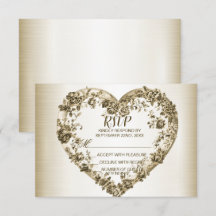 Mariage Floral Golden Ornate Heart Frame Élégant
