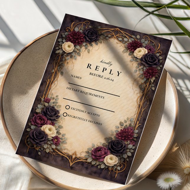 Cartons Réponse Mariage Floral Gothique Baroque (Créateur téléchargé)