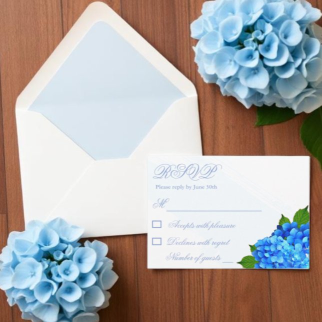 Cartons Réponse Mariage Floral Hydrangea Bleu (Créateur téléchargé)