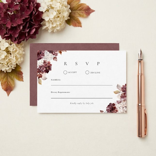 Cartons Réponse Mariage Floral Hydrangea Bourgogne (Créateur téléchargé)