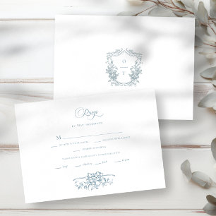 Cartons Réponse Mariage Floral Ligne Artistique Bleu Poussiéreux R