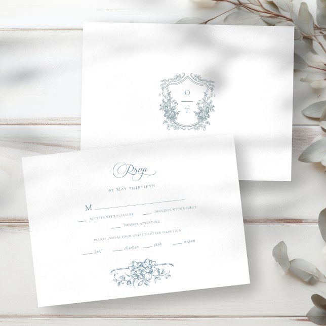 Cartons Réponse Mariage Floral Ligne Artistique Bleu Poussiéreux R (Créateur téléchargé)