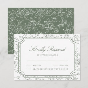 Cartons Réponse Mariage Floral Line Art Vert Sage Victorien