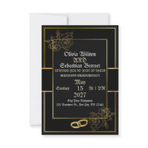 Mariage Floral Luxueux Noir et Or Élégant
