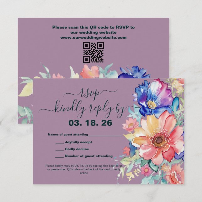 Cartons Réponse Mariage Floral Magenta Audacieux (Devant / Derrière)