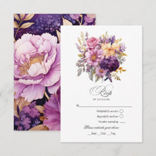 Cartons Réponse Mariage floral mauve et or