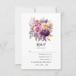 Cartons Réponse Mariage floral mauve et or