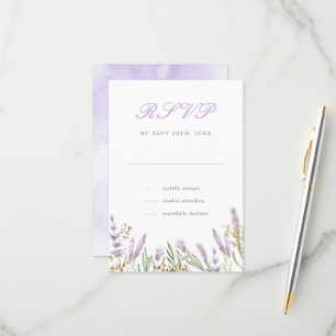 Cartons Réponse Mariage floral moderne Gold & Watercolor Lavender