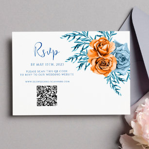 Cartons Réponse Mariage floral moderne Indigo Rust QR Code