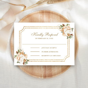 Cartons Réponse Mariage Floral Or Blanc Noël