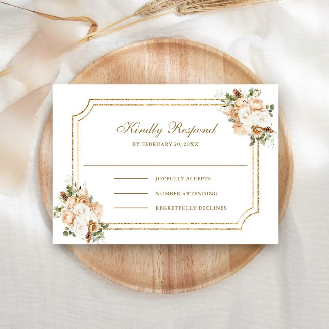 Cartons Réponse Mariage Floral Or Blanc Noël (Créateur téléchargé)