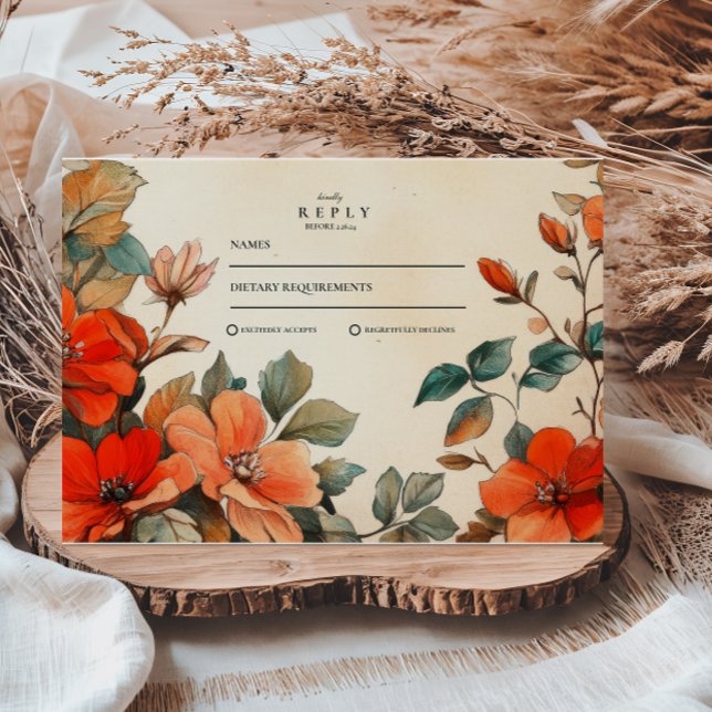 Cartons Réponse Mariage Floral Orange Rustique (Créateur téléchargé)