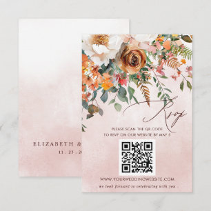Cartons Réponse Mariage Floral Orange Rustique d'Automne QR CODE
