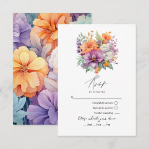 Cartons Réponse Mariage floral Pastel Purple, Orange et Mint