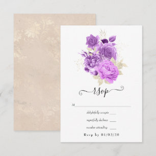 Cartons Réponse Mariage floral pourpre et ivoire