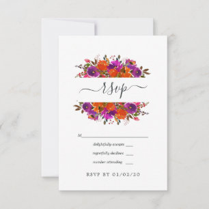 Cartons Réponse Mariage floral pourpre et orange